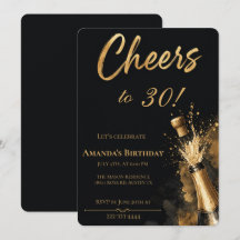 Convite preto e dourado para 30º aniversário