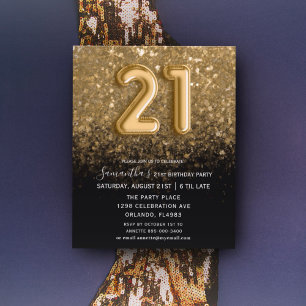 Convite Preto e Dourado para Aniversário de 21 ano