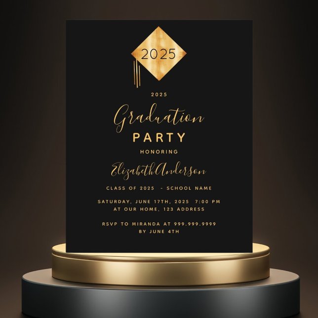 Convite preto e dourado para festa de formatura no (Criador carregado)