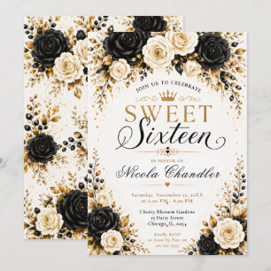 Convite Preto e Dourado Sweet Sixteen