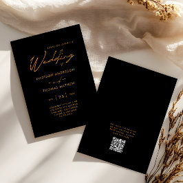 Convite Preto e Dourado Tipografia Moderna RSVP Casamento
