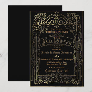 Convite Preto e Dourado Vintage Decoração Vitoriana de Hal
