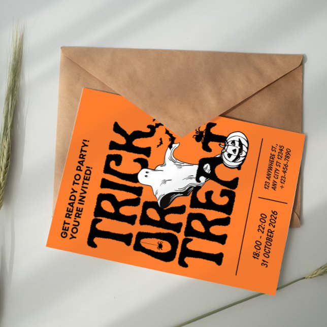 Convite Preto e Laranja Simples Doce ou Travessura Hallowe (Criador carregado)