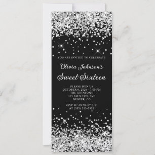 Convite Preto e Prata Brilho Sweet Sixteen