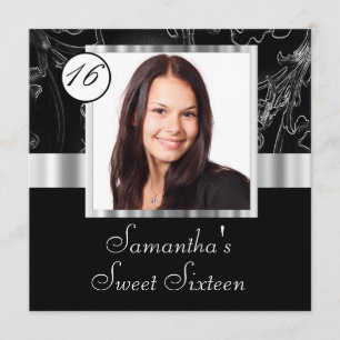 Convite Preto e prata doce dezesseis
