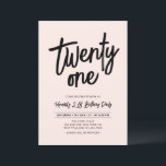 Convite Preto e Rosa | Grupo Chic 21 aniversário de 21 ano<br><div class="desc">Celebre seu dia especial com este simples convite de festas na moda. Este design apresenta um script de pincel chic com um layout limpo na combinação de cores preto e rosa pincelado. Mais designs disponíveis no meu compro BaraBomDesign.</div>