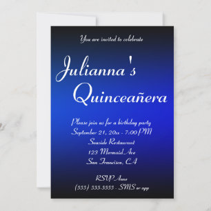 Convite Preto e Safira Azul Ombre Quinceañera Aniversário