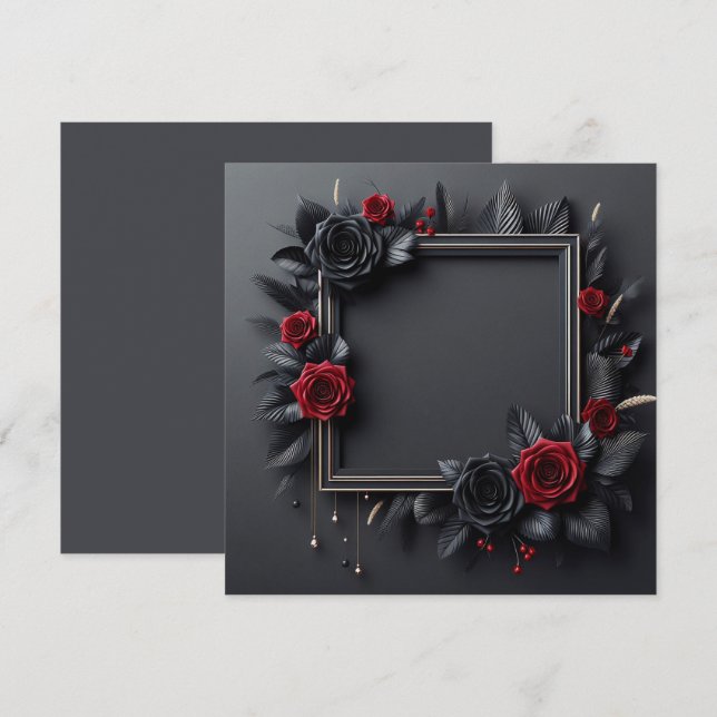Convite Preto e Vermelho Floral (Frente/Verso)