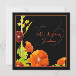 Convite Preto e Vermelho Floral 50º Aniversário de Bodas d