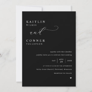 Convite Preto Elegante com Casamento de Texto Branco