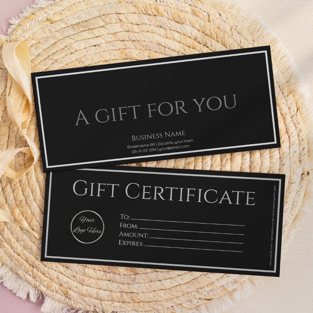 Convite Preto elegante com certificado de presente corpora (Criador carregado)