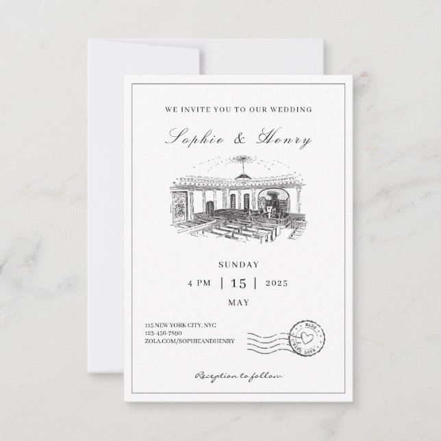 Convite Preto Elegante e Branco Tudo em Um Casamento (Frente)