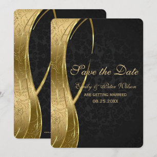 Convite Preto Elegante E Dourado Damasco - Salvar A Data