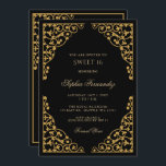 Convite Preto Elegante e Dourado Sweet 16<br><div class="desc">Convite 16 para preto e Dourado Elegante</div>