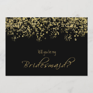 Convite Preto elegante e Dourado Você será minha dama de h