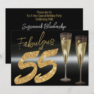 Convite Preto Elegante e Fabuloso Dourado na 55 Festa