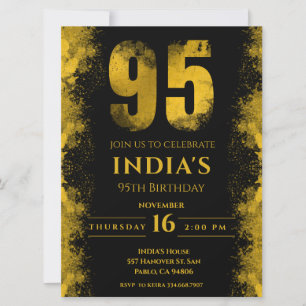 Convite Preto Elegante e Festa de aniversário 95 Dourada