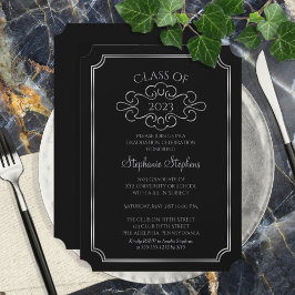 Convite Preto Elegante |Formandos de prata