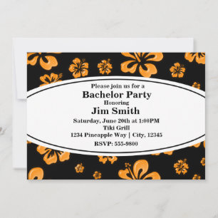 Convite Preto Floral de Hibisco Tropical Laranja