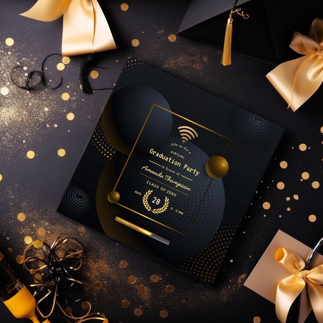 Convite Preto geométrico e Festa de formatura Virtual Dour (Criador carregado)