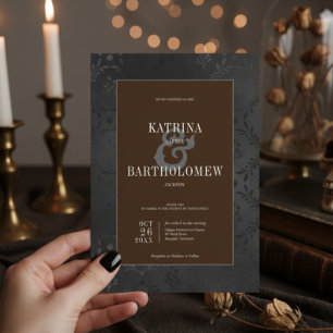 Convite Preto-Gótico Escuro Satin Damask Brown