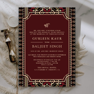 Convite Preto Marrom Vermelho Ikat Anand Karaj Casamento S