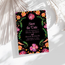 Preto Mexicano Floral Fiesta Salve a Data