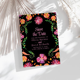 Convite Preto Mexicano Floral Fiesta Salve a Data