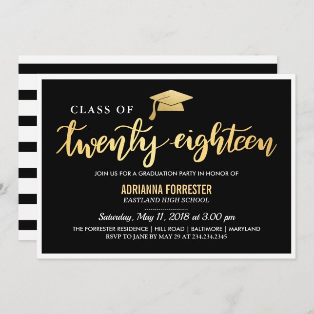 Convite Preto Moderno Dourado| Formando De Script 2018 (Frente/Verso)