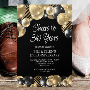 Convite Preto Moderno e Dourado 30º Aniversário