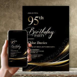 Convite Preto moderno e Festa de aniversário 95 Dourada