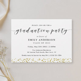 Convite Preto moderno e Festa de formatura Dourada