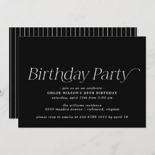 Convite Preto Moderno   Moody Simple Any Age Birthday