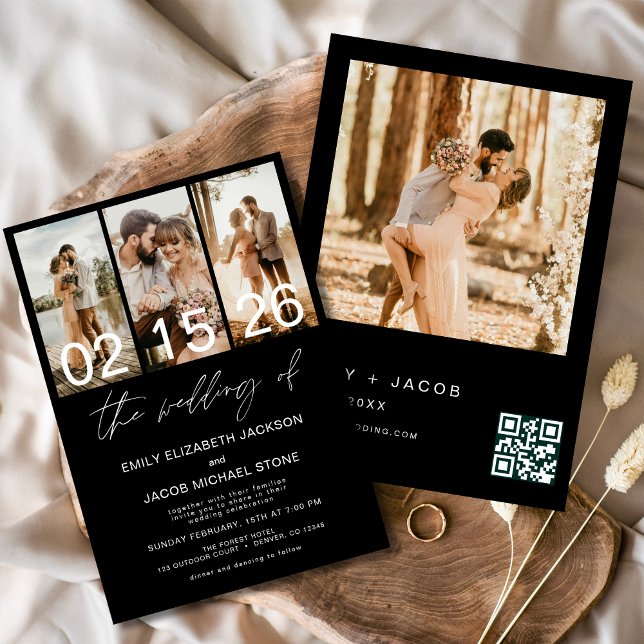 Convite Preto O Casamento da Foto com Código QR Legant (Criador carregado)