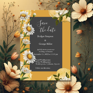 Convite preto onyx retro-branco laranja Margaret flor