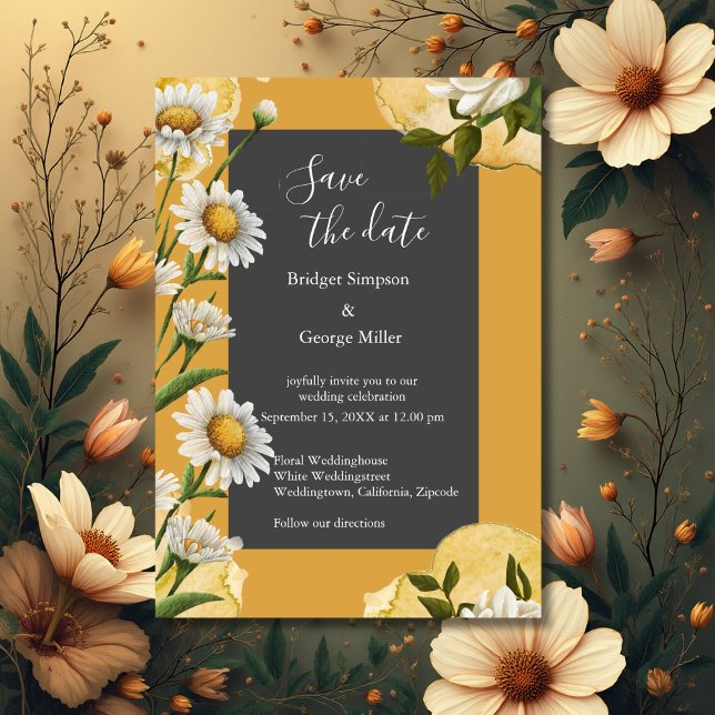 Convite preto onyx retro-branco laranja Margaret flor (Criador carregado)