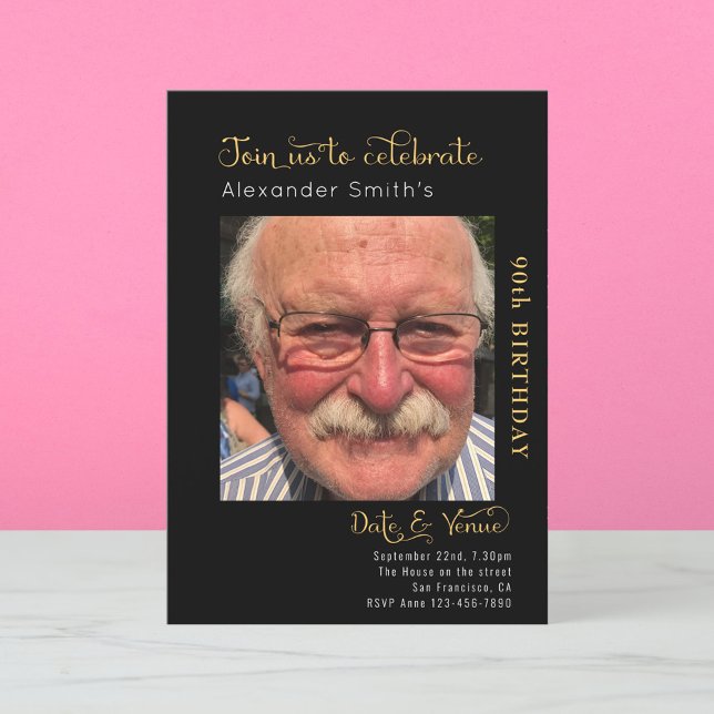 Convite Preto para 90 de Aniversário (Criador carregado)