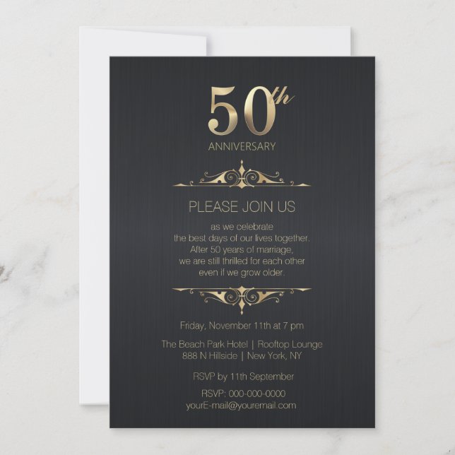Convite Preto para Bodas de Ouro 50 Anos (Frente)