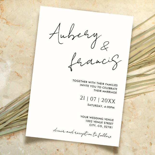 Convite Preto para Caligração de Script de Nome Minimalist (Criador carregado)