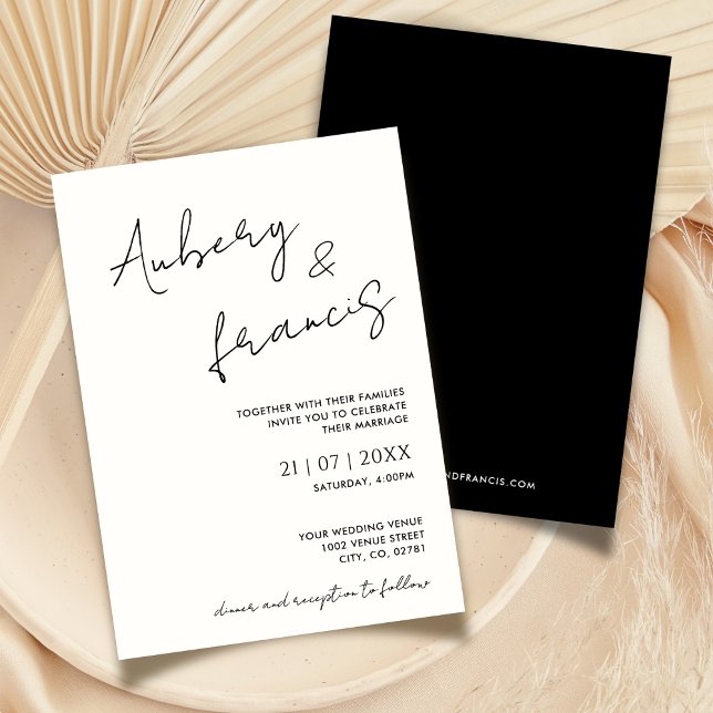 Convite Preto para Caligração de Script de Nome Minimalist (Criador carregado)