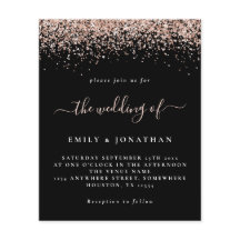 Convite Preto para Casamento com Glitter Dourado R