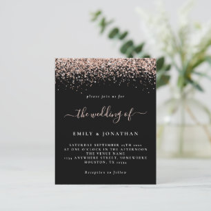 Convite Preto para Casamento com Glitter Dourado R