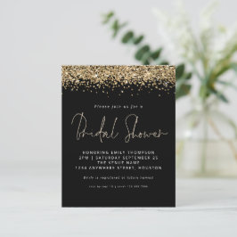 Convite Preto para Chá de panela de Glitter Dourad