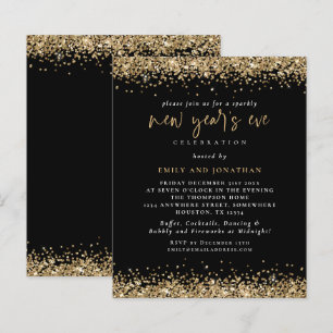 Convite Preto para Véspera de ano novo de Glitter