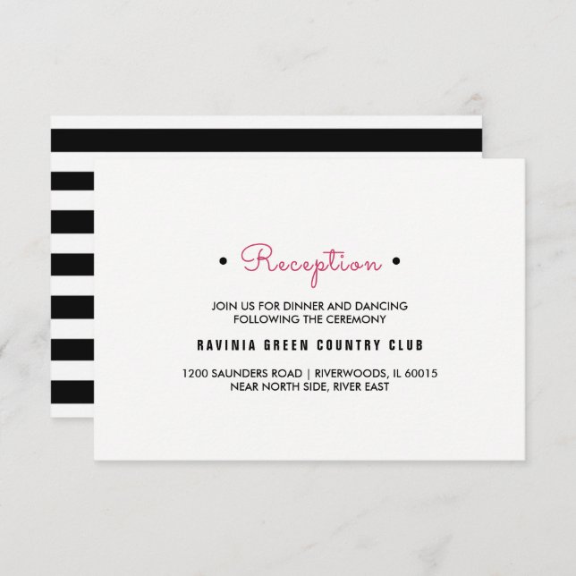 Convite Preto | Placas de Recepção de casamento com tiras  (Frente/Verso)