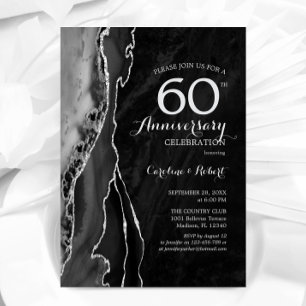 Convite Preto Prata Elegante 60º Aniversário