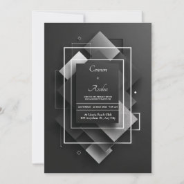 Convite Preto Prateado Brilho Geométrico Diamante Camadas