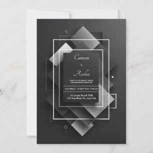 Convite Preto Prateado Brilho Geométrico Diamante Camadas