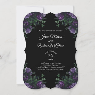 Convite Preto Púrpura Floral Elegante Gótico