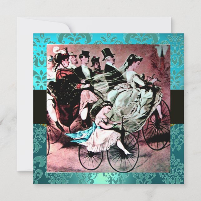 CONVITE PRETO ROSA AZUL BICICLETA CASAMENTO DAMASCO MONOGR (Frente)